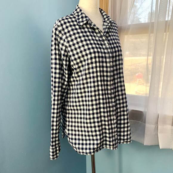 J. Crew Navy Gingham Boy Button Down Shirt Size 10 - Picture 7 of 9